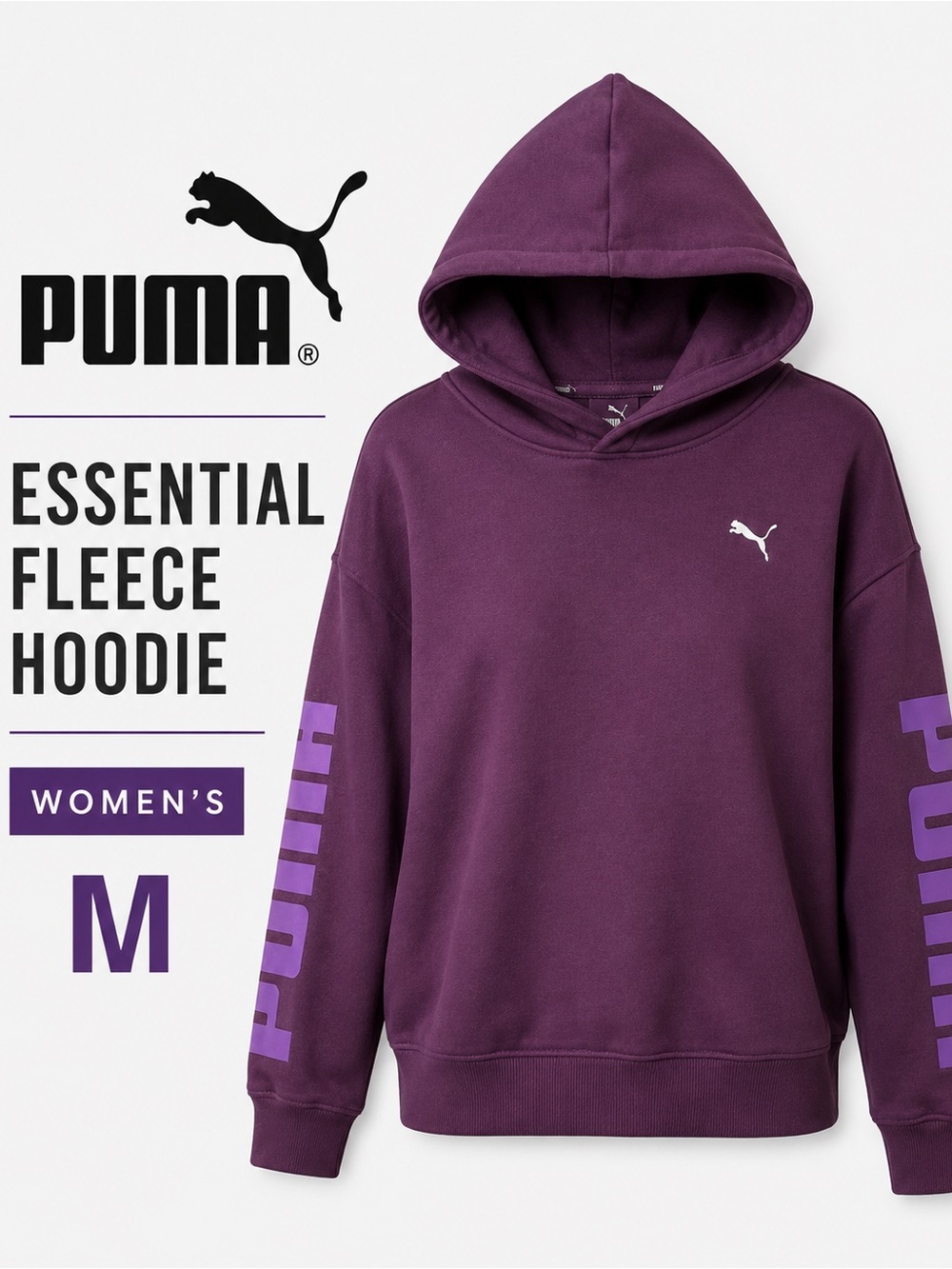 Puma Women's Plum/Grape Purple Fleece Hoodie with Lilac Sleeve Logo